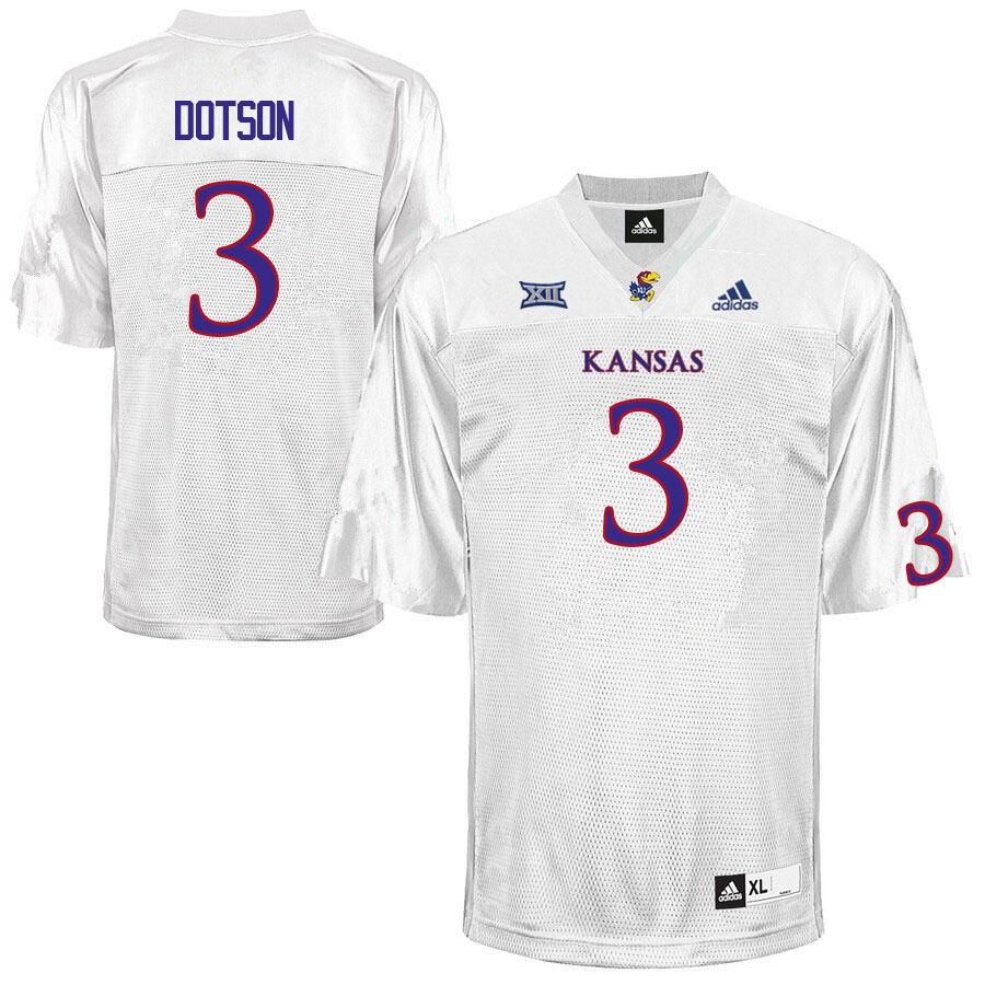 Men #3 Ra'Mello Dotson Kansas Jayhawks College Football Jerseys Sale-White - Click Image to Close